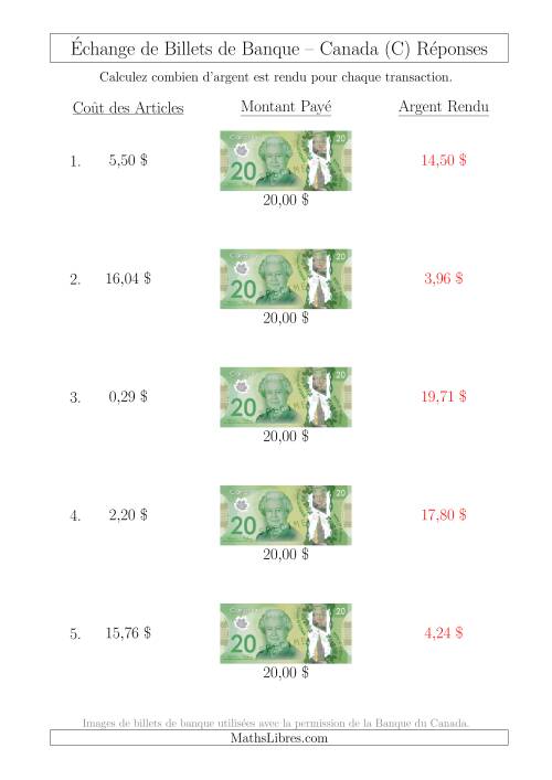 Échange de Billets de Banque Canadiens de 20 $ (C) page 2