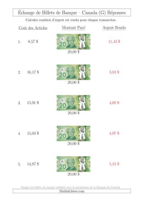 Échange de Billets de Banque Canadiens de 20 $ (G) page 2