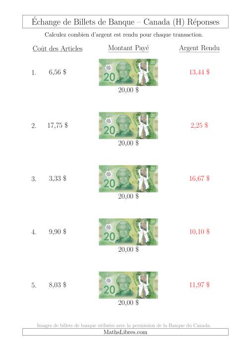 Échange de Billets de Banque Canadiens de 20 $ (H) page 2
