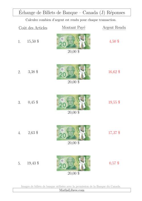 Échange de Billets de Banque Canadiens de 20 $ (J) page 2