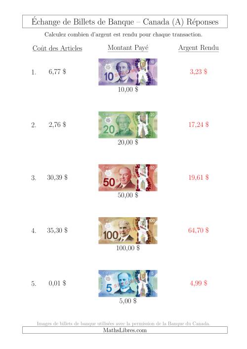Échange de Billets de Banque Canadiens Jusqu'à 100 $ (A) page 2