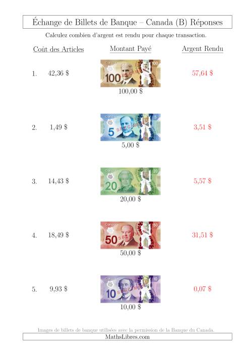 Échange de Billets de Banque Canadiens Jusqu'à 100 $ (B) page 2