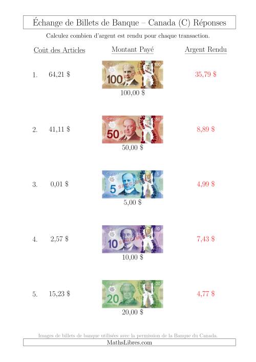 Échange de Billets de Banque Canadiens Jusqu'à 100 $ (C) page 2