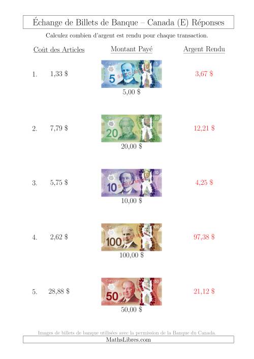 Échange de Billets de Banque Canadiens Jusqu'à 100 $ (E) page 2