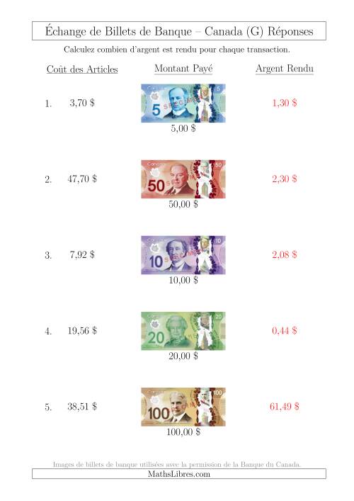 Échange de Billets de Banque Canadiens Jusqu'à 100 $ (G) page 2