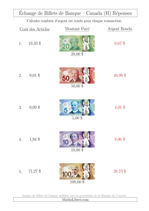 Échange de Billets de Banque Canadiens Jusqu'à 100 $ (H) page 2