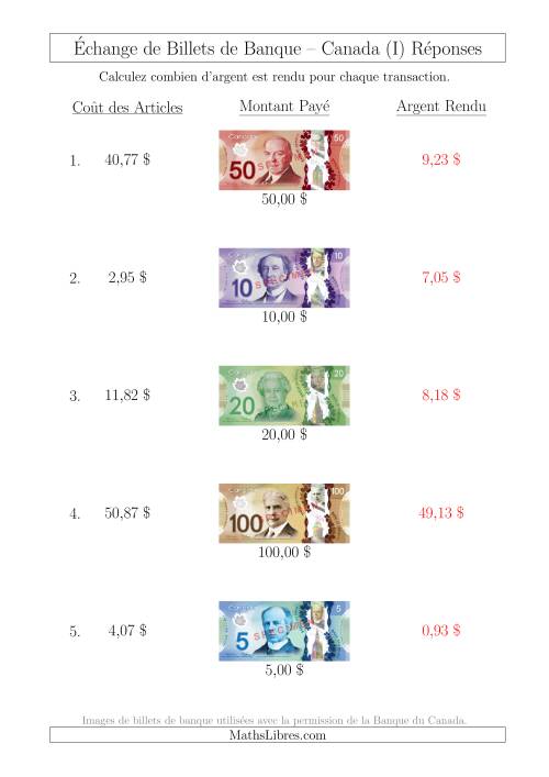 Échange de Billets de Banque Canadiens Jusqu'à 100 $ (I) page 2
