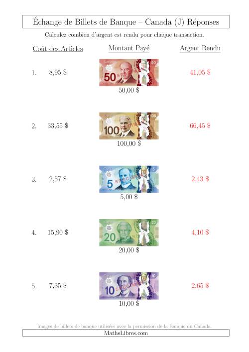 Échange de Billets de Banque Canadiens Jusqu'à 100 $ (J) page 2