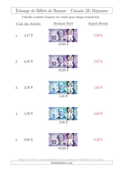 Échange de Billets de Banque Canadiens Jusqu'à 10 $ (B) page 2