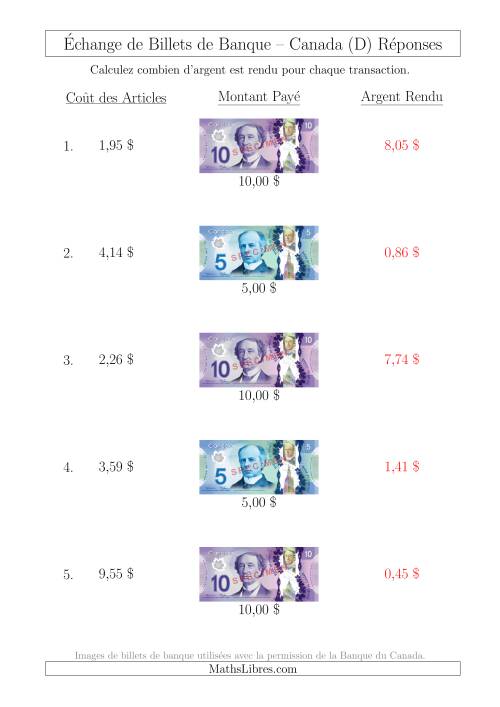 Échange de Billets de Banque Canadiens Jusqu'à 10 $ (D) page 2