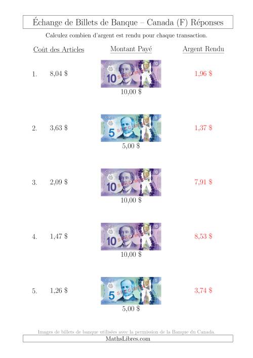 Échange de Billets de Banque Canadiens Jusqu'à 10 $ (F) page 2