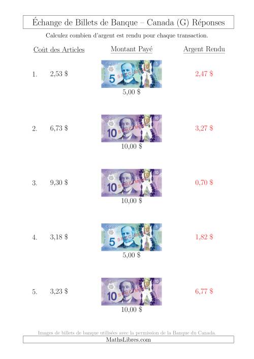 Échange de Billets de Banque Canadiens Jusqu'à 10 $ (G) page 2