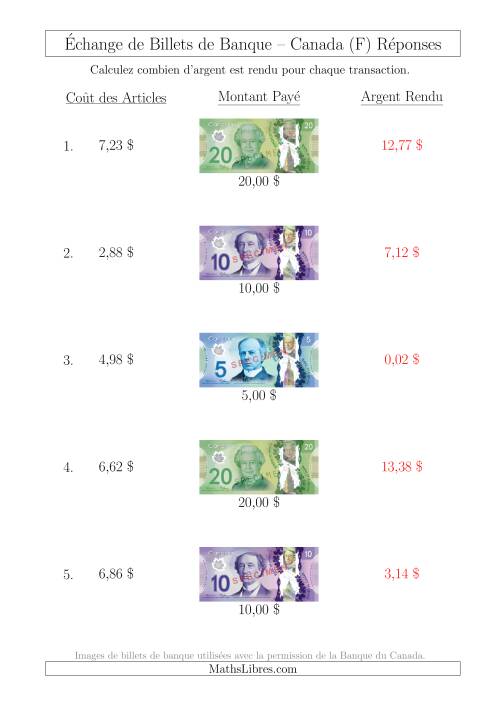 Échange de Billets de Banque Canadiens Jusqu'à 20 $ (F) page 2