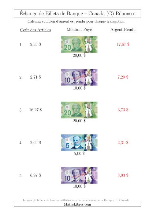 Échange de Billets de Banque Canadiens Jusqu'à 20 $ (G) page 2