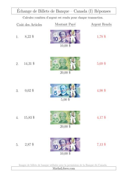 Échange de Billets de Banque Canadiens Jusqu'à 20 $ (I) page 2