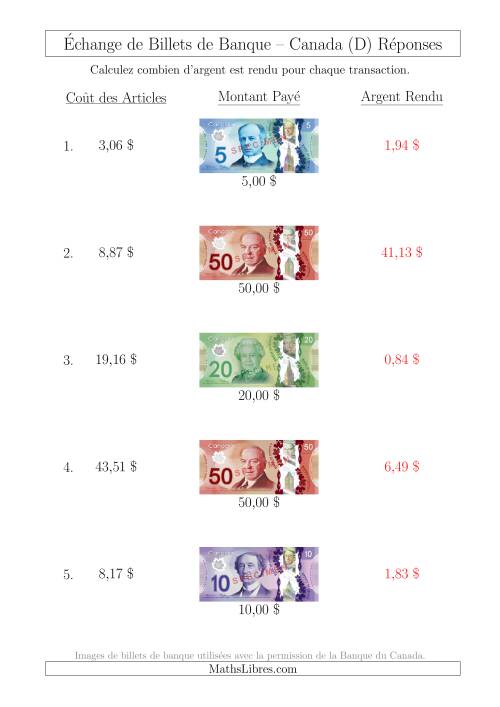 Échange de Billets de Banque Canadiens Jusqu'à 50 $ (D) page 2