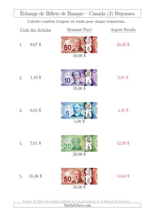 Échange de Billets de Banque Canadiens Jusqu'à 50 $ (J) page 2