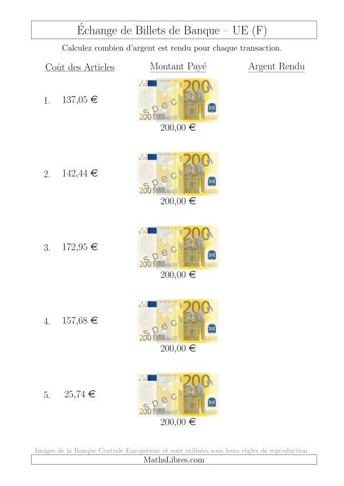 Échange de Billets de Banque UE de 200 € (F)