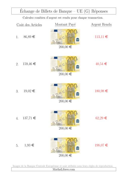 Échange de Billets de Banque UE de 200 € (G) page 2