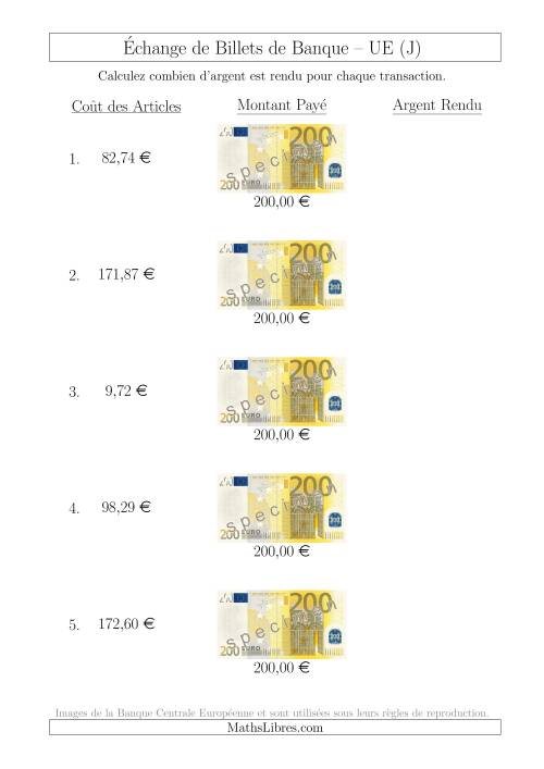 Échange de Billets de Banque UE de 200 € (J)