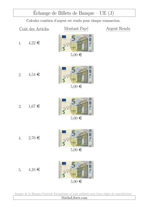 Échange de Billets de Banque UE de 5 € (J)