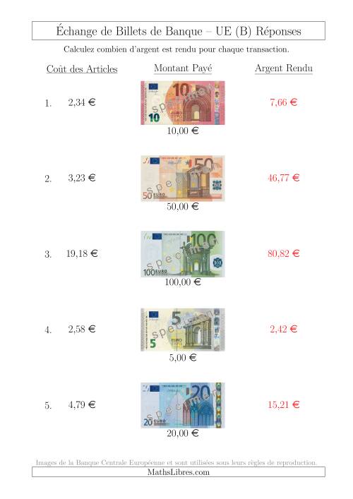Échange de Billets de Banque UE Jusqu’à 100 € (B) page 2