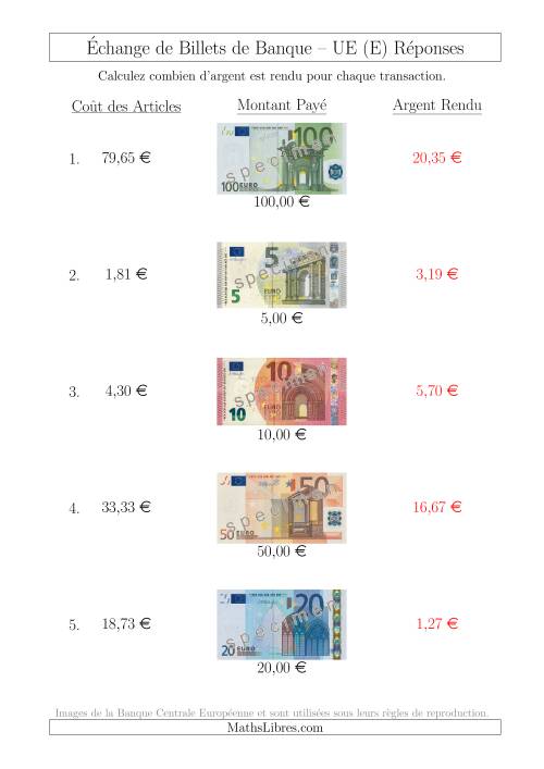 Échange de Billets de Banque UE Jusqu’à 100 € (E) page 2