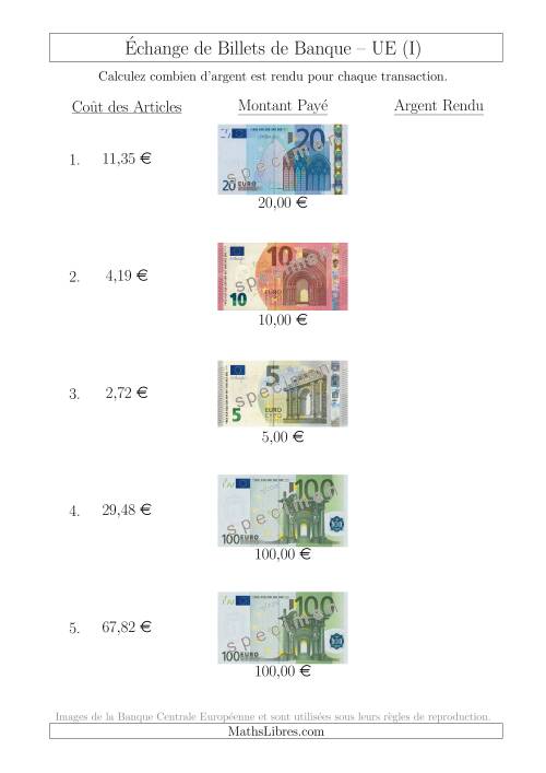 Échange de Billets de Banque UE Jusqu’à 100 € (I)