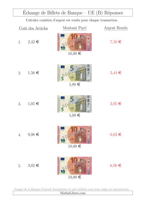 Échange de Billets de Banque UE Jusqu’à 10 € (B) page 2
