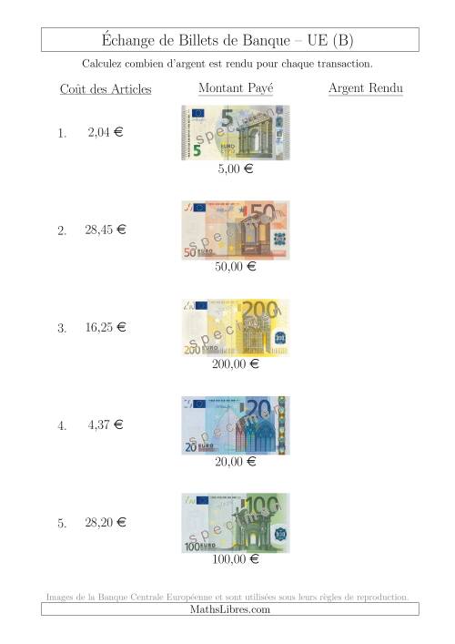 Échange de Billets de Banque UE Jusqu’à 200 € (B)
