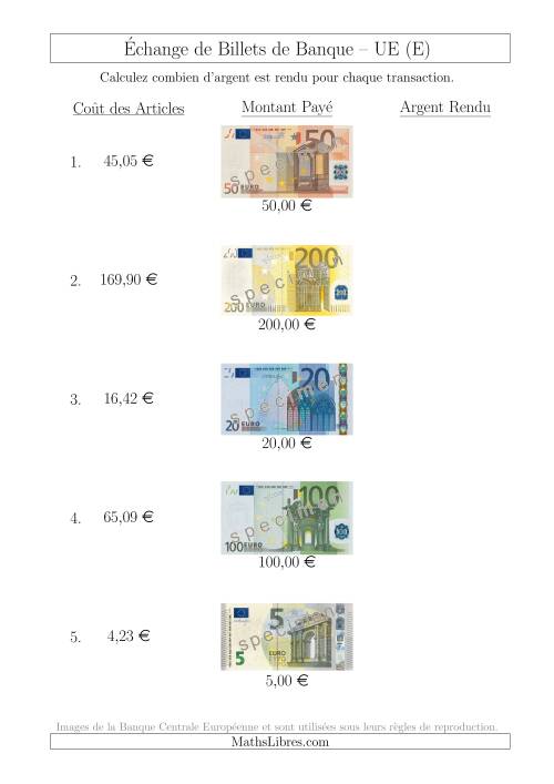 Échange de Billets de Banque UE Jusqu’à 200 € (E)