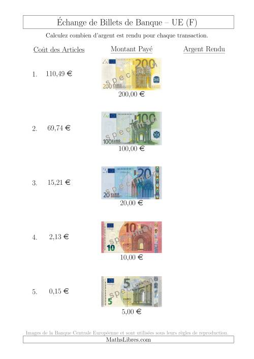 Échange de Billets de Banque UE Jusqu’à 200 € (F)
