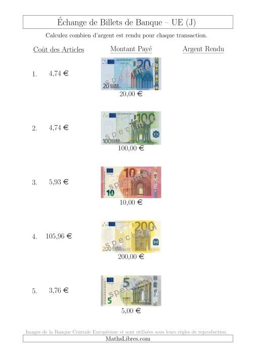 Échange de Billets de Banque UE Jusqu’à 200 € (J)