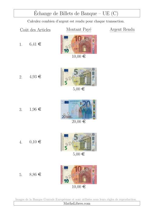 Échange de Billets de Banque UE Jusqu’à 20 € (C)