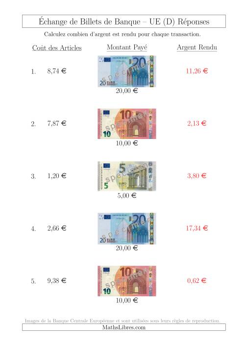 Échange de Billets de Banque UE Jusqu’à 20 € (D) page 2