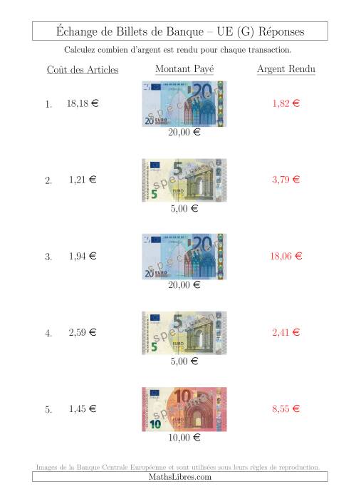 Échange de Billets de Banque UE Jusqu’à 20 € (G) page 2