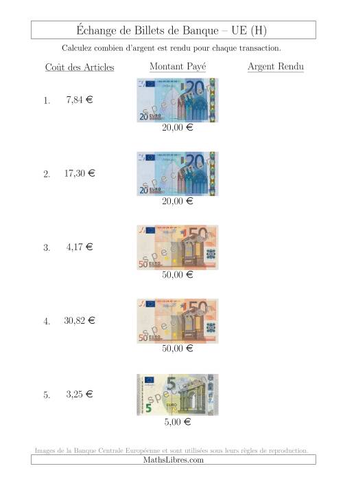 Échange de Billets de Banque UE Jusqu’à 50 € (H)