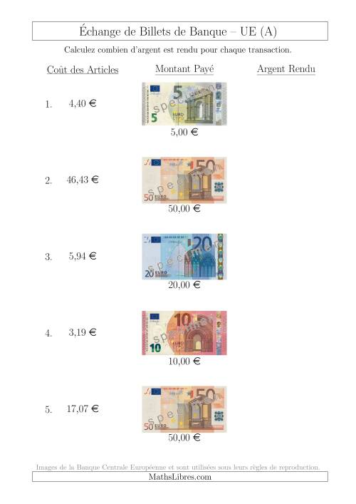 Échange de Billets de Banque UE Jusqu’à 50 € (Tout)