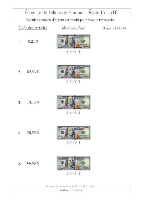 Échange de Billets de Banque Américains de 100 $ (B)