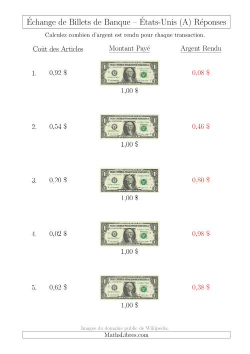 Échange de Billets de Banque Américains de 1 $ (A) page 2