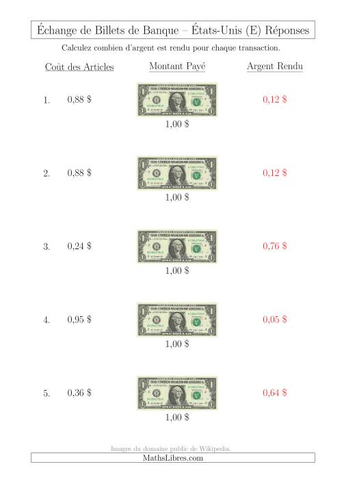 Échange de Billets de Banque Américains de 1 $ (E) page 2