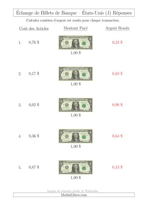 Échange de Billets de Banque Américains de 1 $ (J) page 2