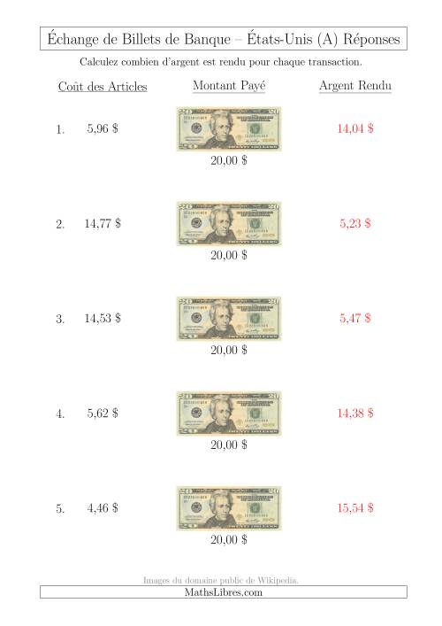 Échange de Billets de Banque Américains de 20 $ (A) page 2