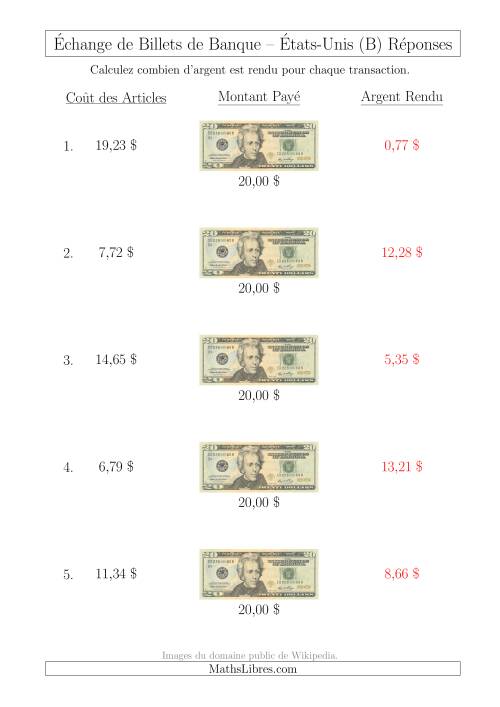 Échange de Billets de Banque Américains de 20 $ (B) page 2