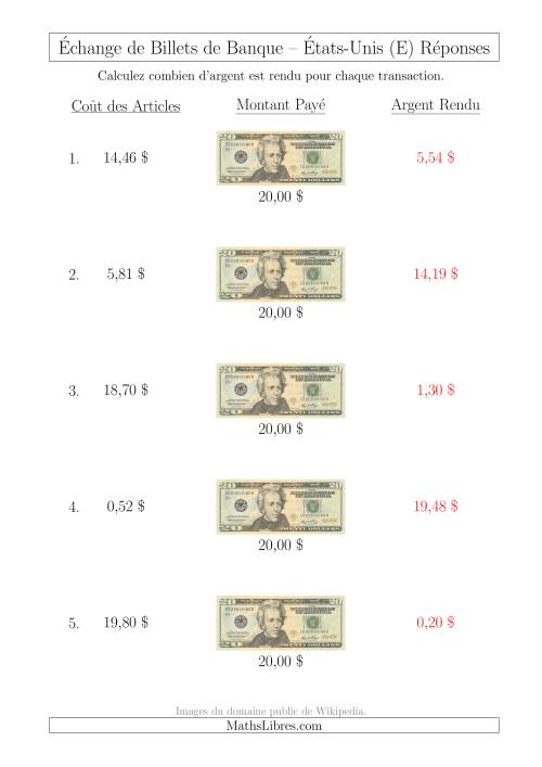 Échange de Billets de Banque Américains de 20 $ (E) page 2