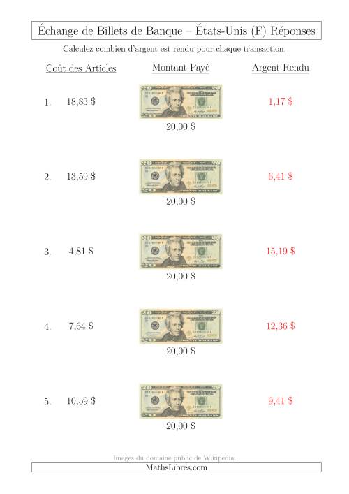 Échange de Billets de Banque Américains de 20 $ (F) page 2