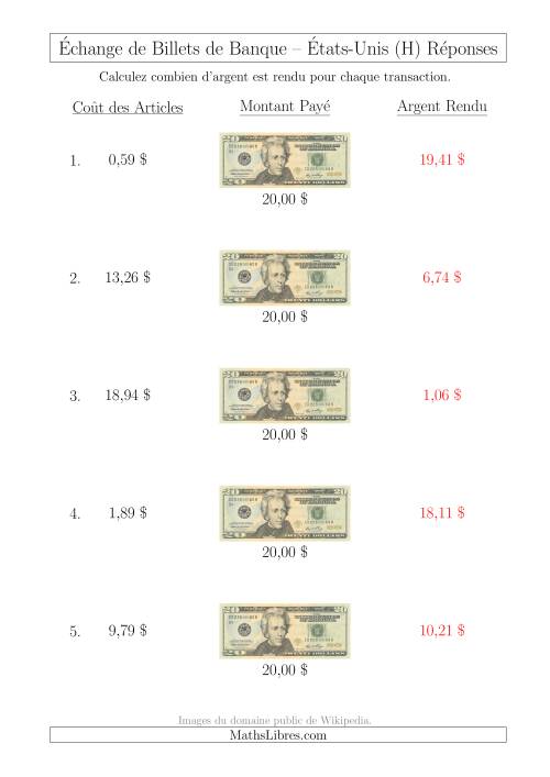 Échange de Billets de Banque Américains de 20 $ (H) page 2