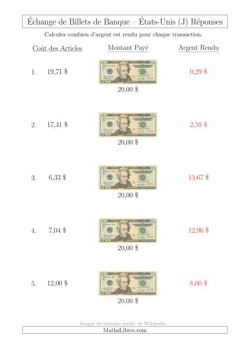 Échange de Billets de Banque Américains de 20 $ (J) page 2