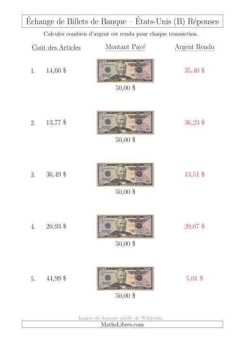 Échange de Billets de Banque Américains de 50 $ (B) page 2