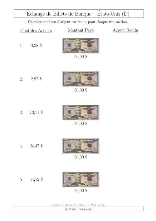 Échange de Billets de Banque Américains de 50 $ (D)